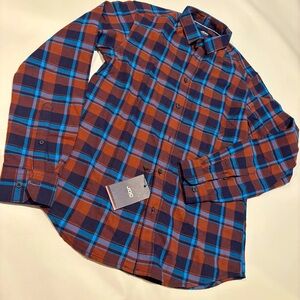 JDC Jeans Shirt Plaid Size S Orange Brown Blue 100% Cotton